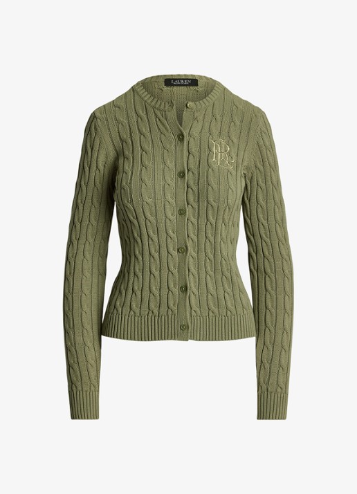 Ralph Lauren Kabelgebreid vest met logoborduring - voorkant sage green / groen