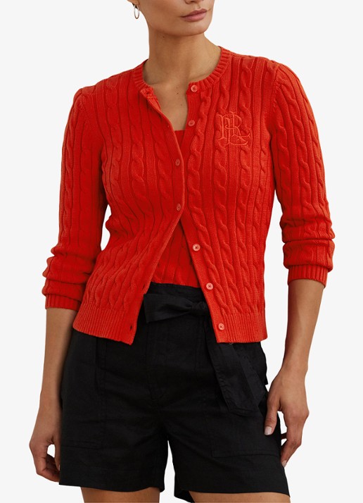 Ralph Lauren Kabelgebreid vest met logoborduring - detail 4 bright vermilion / rood