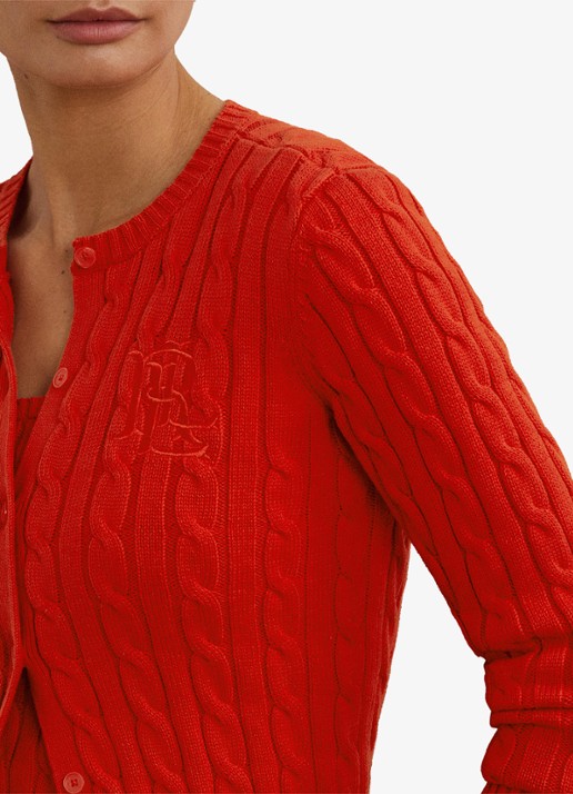 Ralph Lauren Kabelgebreid vest met logoborduring - detail 5 bright vermilion / rood
