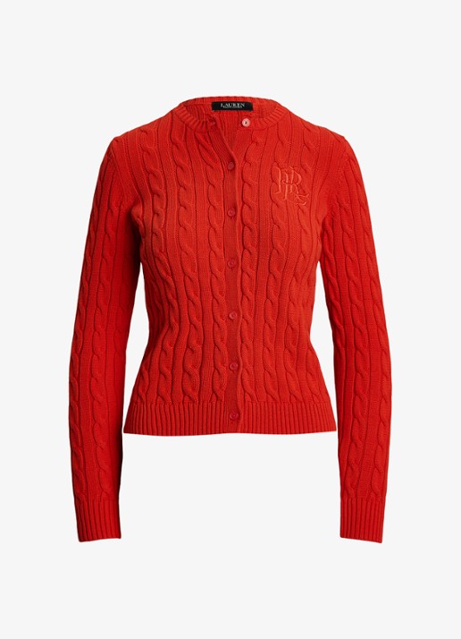Ralph Lauren Kabelgebreid vest met logoborduring - voorkant bright vermilion / rood