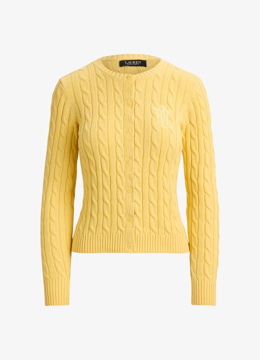 Ralph Lauren Kabelgebreid vest met logoborduring - voorkant 4 lemon sorbet / geel