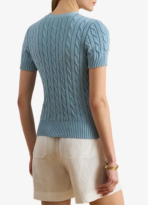 Ralph Lauren Kabelgebreid vest met logoborduring - achterkant blue note / blauw