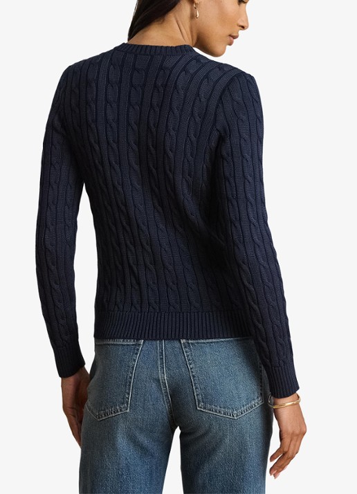 Ralph Lauren Kabelgebreid vest met logoborduring - achterkant 3 lauren navy / blauw