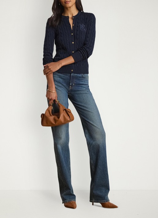 Ralph Lauren Kabelgebreid vest met logoborduring - voorkant 2 lauren navy / blauw