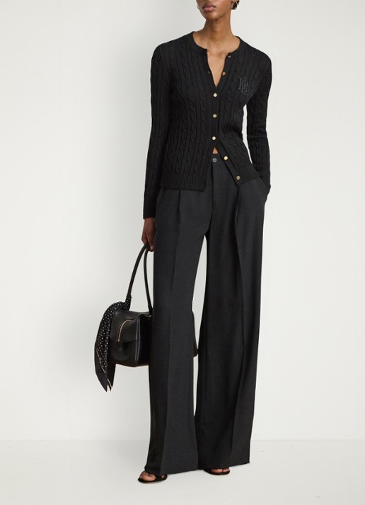 Ralph Lauren Kabelgebreid vest met logoborduring - voorkant 4 zwart