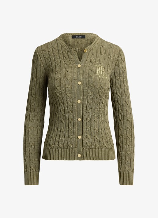 Ralph Lauren Kabelgebreid vest met logoborduring - voorkant light agave / groen