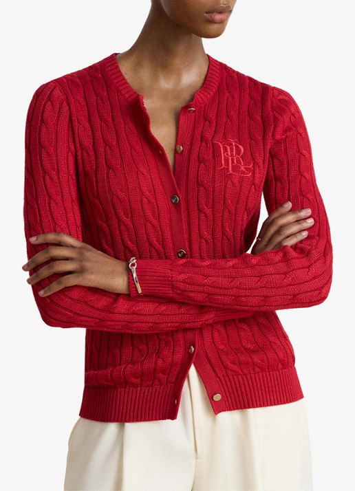 Ralph Lauren Kabelgebreid vest met logoborduring - detail ralph red / rood