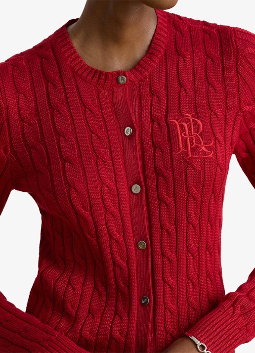 Ralph Lauren Kabelgebreid vest met logoborduring - detail 2 ralph red / rood