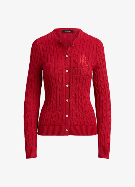 Ralph Lauren Kabelgebreid vest met logoborduring - voorkant 3 ralph red / rood