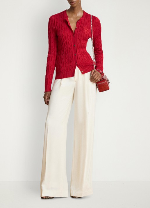 Ralph Lauren Kabelgebreid vest met logoborduring - voorkant 4 ralph red / rood