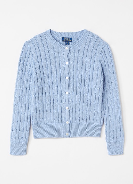 Ralph Lauren Kabelgebreid vest met lurex - voorkant blauw