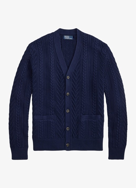 Ralph Lauren Kabelgebreid vest met steekzakken - voorkant 2 navy combo / donkerblauw