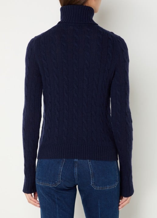 Ralph Lauren Kabelgebreide coltrui in kasjmierblend met logoborduring - achterkant 5 hunter navy / donkerblauw