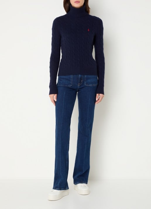 Ralph Lauren Kabelgebreide coltrui in kasjmierblend met logoborduring - voorkant 4 hunter navy / donkerblauw