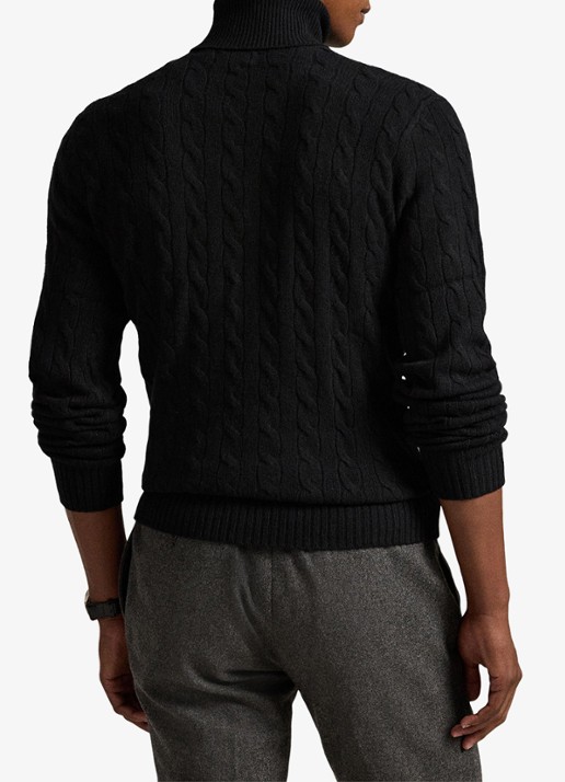 Ralph Lauren Kabelgebreide coltrui in kasjmierblend - achterkant polo black / zwart