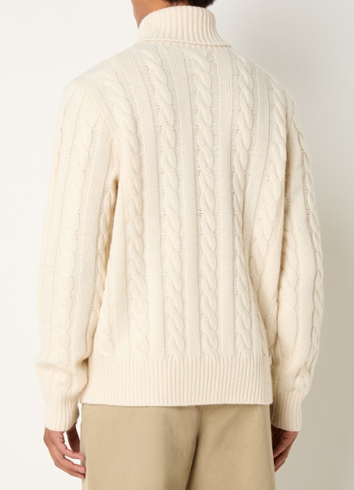 Ralph Lauren Kabelgebreide coltrui in kasjmierblend - achterkant 5 ivoor