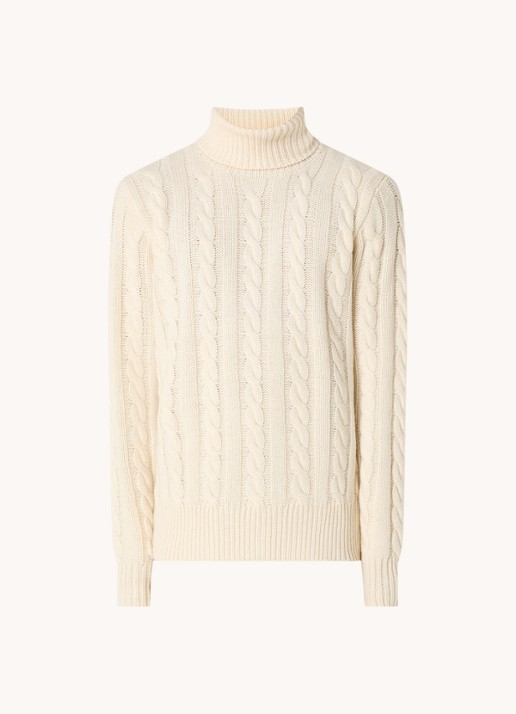 Ralph Lauren Kabelgebreide coltrui in kasjmierblend - voorkant ivoor