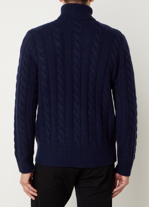 Ralph Lauren Kabelgebreide coltrui in kasjmierblend - achterkant 3 donkerblauw