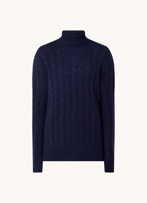 Ralph Lauren Kabelgebreide coltrui in kasjmierblend - voorkant 4 donkerblauw