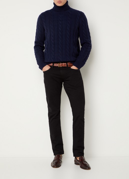 Ralph Lauren Kabelgebreide coltrui in kasjmierblend - voorkant 5 donkerblauw