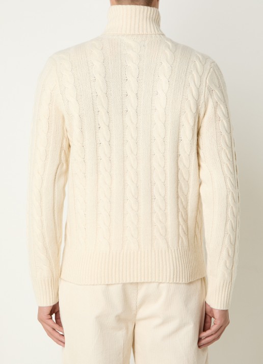 Ralph Lauren Kabelgebreide coltrui in kasjmierblend - achterkant 4 gebroken wit
