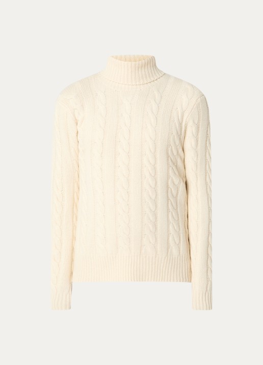 Ralph Lauren Kabelgebreide coltrui in kasjmierblend - voorkant gebroken wit