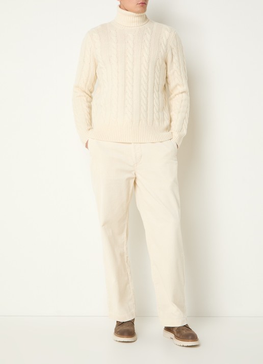 Ralph Lauren Kabelgebreide coltrui in kasjmierblend - voorkant 2 gebroken wit
