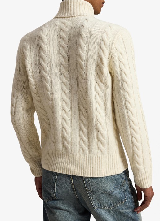 Ralph Lauren Kabelgebreide coltrui in kasjmierblend - achterkant 4 andover cream / creme