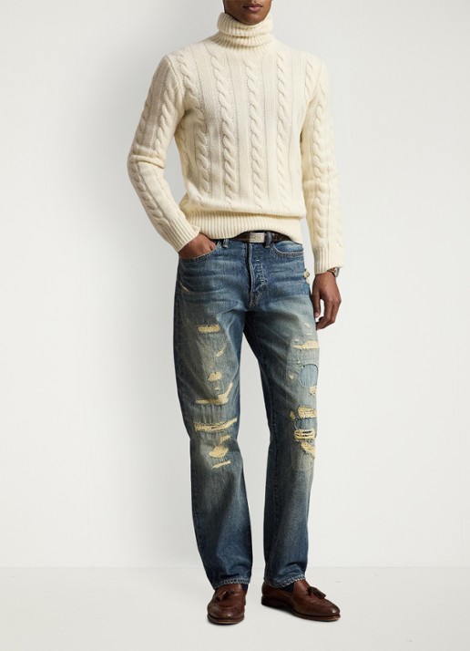 Ralph Lauren Kabelgebreide coltrui in kasjmierblend - voorkant 3 andover cream / creme