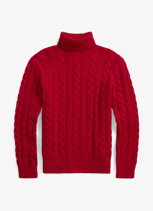 Ralph Lauren Kabelgebreide coltrui in kasjmierblend - voorkant 5 park ave red / rood