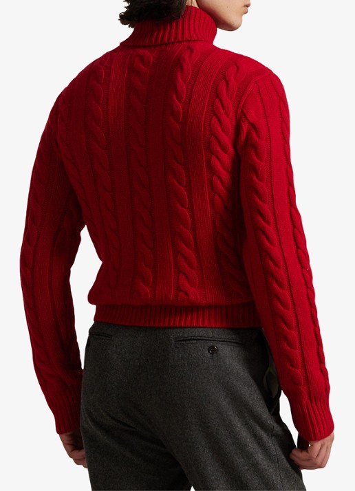 Ralph Lauren Kabelgebreide coltrui in kasjmierblend - achterkant 4 park ave red / rood