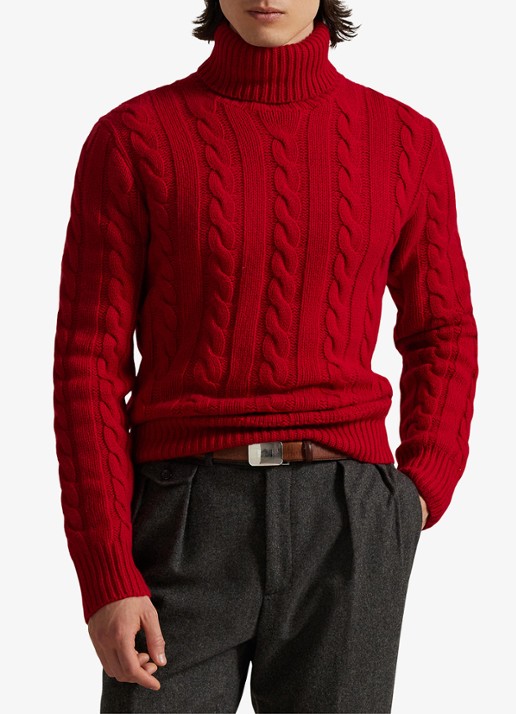 Ralph Lauren Kabelgebreide coltrui in kasjmierblend - detail 2 park ave red / rood