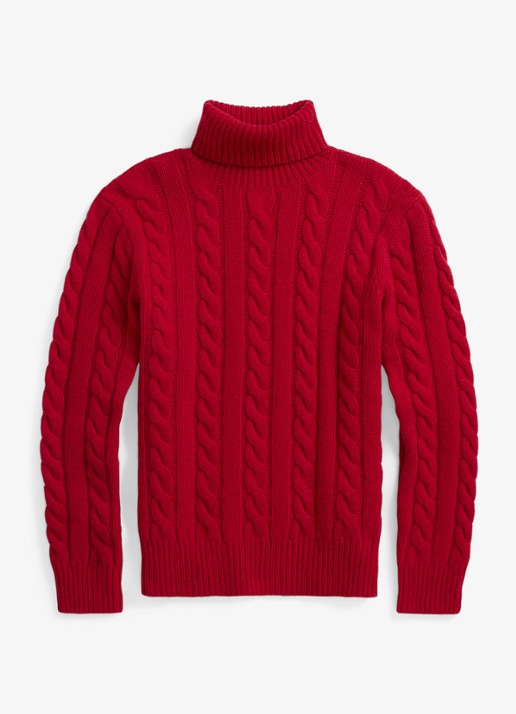 Ralph Lauren Kabelgebreide coltrui in kasjmierblend - voorkant 6 park ave red / rood