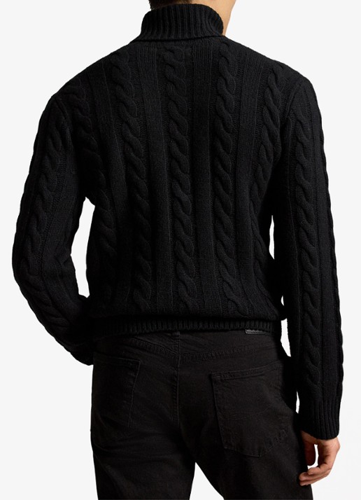 Ralph Lauren Kabelgebreide coltrui in kasjmierblend - achterkant 4 polo black / zwart