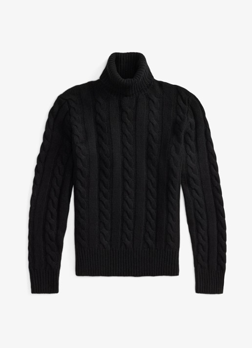 Ralph Lauren Kabelgebreide coltrui in kasjmierblend - voorkant 2 polo black / zwart