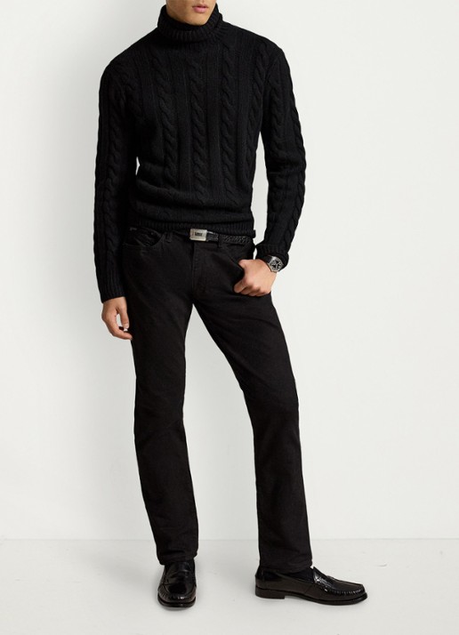 Ralph Lauren Kabelgebreide coltrui in kasjmierblend - voorkant 3 polo black / zwart