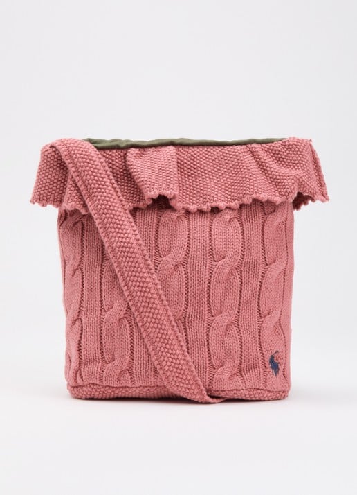 Ralph Lauren Kabelgebreide crossbodytas met logoborduring - voorkant 2 roze