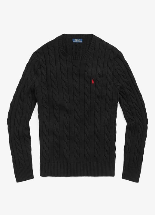 Ralph Lauren Kabelgebreide katoenen trui - voorkant 2 polo black / zwart