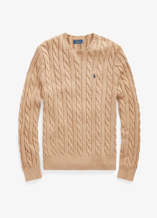 Ralph Lauren Kabelgebreide katoenen trui - voorkant camel melange-2x88