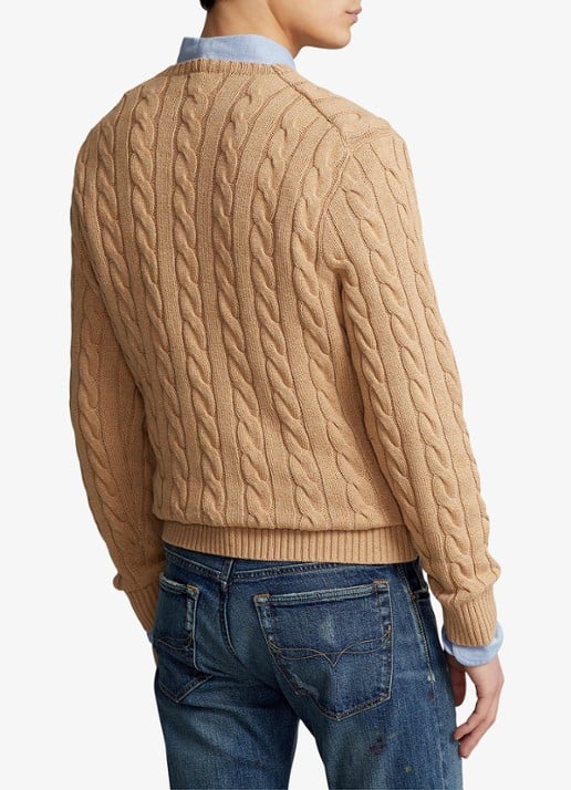 Ralph Lauren Kabelgebreide katoenen trui - achterkant 9 camel melange-2x88