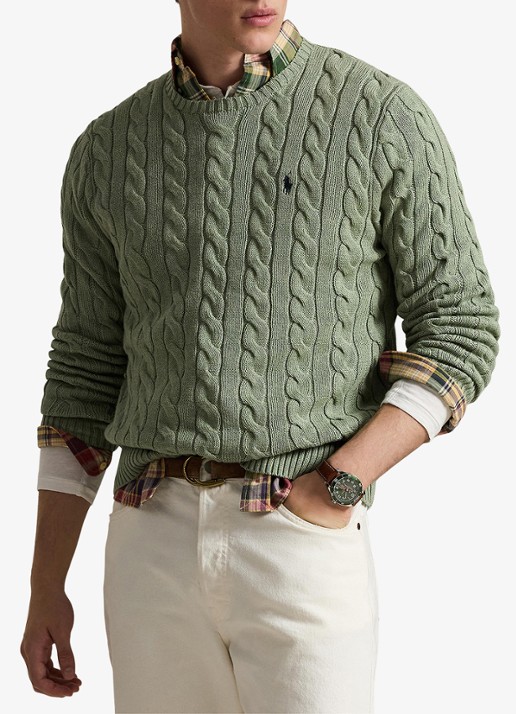 Ralph Lauren Kabelgebreide katoenen trui - detail 4 fern green heather-267s