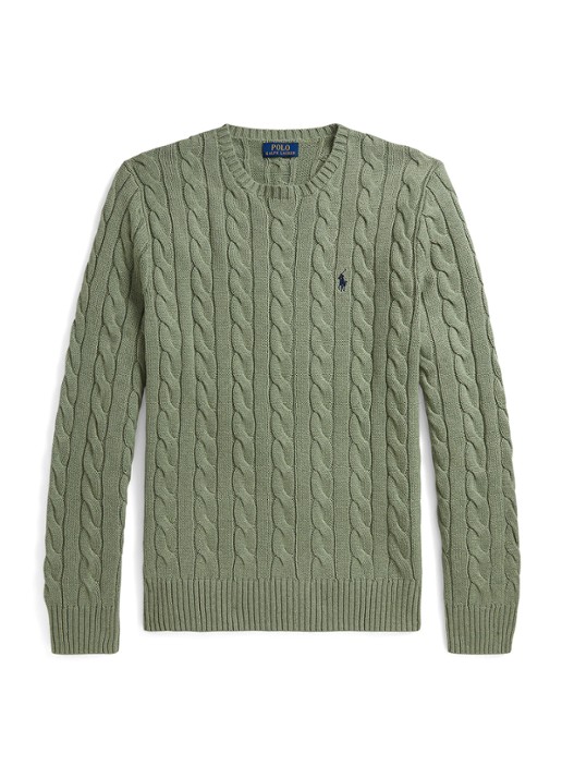 Ralph Lauren Kabelgebreide katoenen trui - voorkant 2 fern green heather-267s