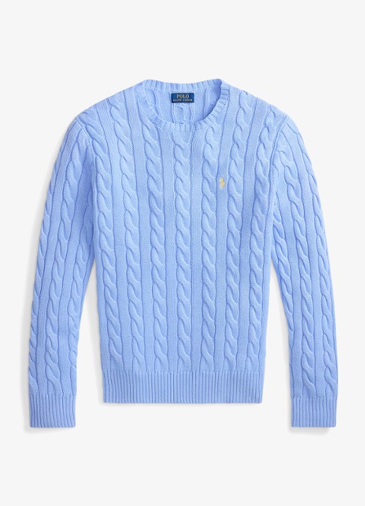 Ralph Lauren Kabelgebreide katoenen trui - voorkant austin blue-2yh1