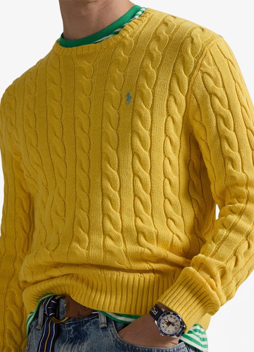 Ralph Lauren Kabelgebreide katoenen trui - detail 4 sunfish yellow-33f4