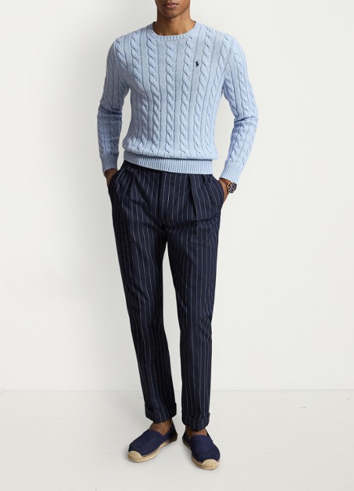 Ralph Lauren Kabelgebreide katoenen trui - detail 4 blue hyacinth hthr-44ej