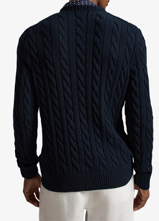 Ralph Lauren Kabelgebreide katoenen trui - achterkant 3 hunter navy c8135-zx6s