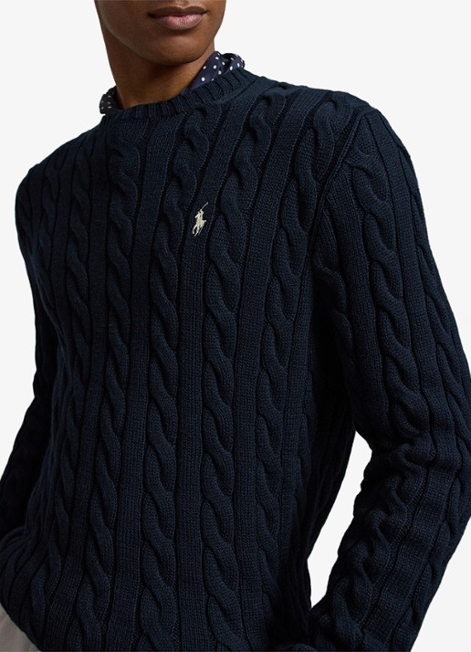 Ralph Lauren Kabelgebreide katoenen trui - detail 2 hunter navy c8135-zx6s