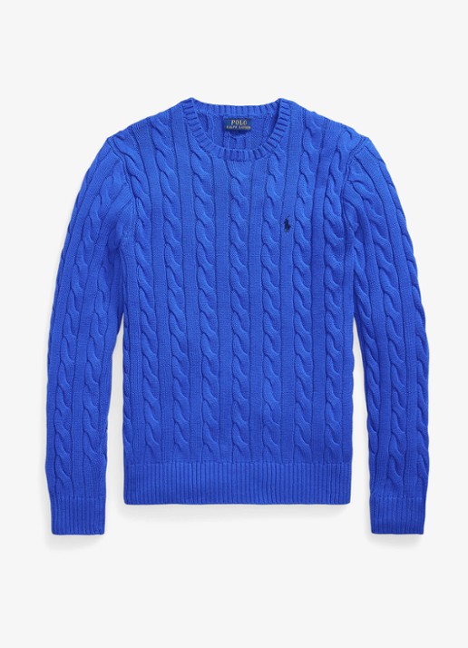 Ralph Lauren Kabelgebreide katoenen trui - voorkant new iris blue-37x7