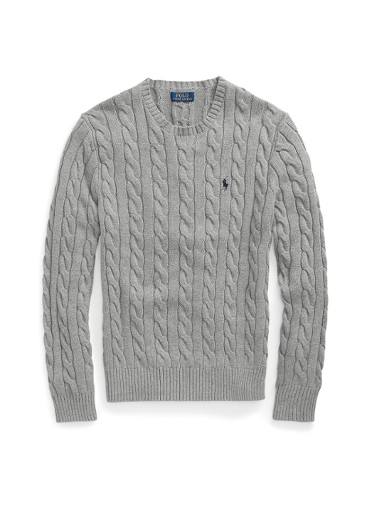 Ralph Lauren Kabelgebreide katoenen trui - voorkant 3 fawn grey heather / grijs