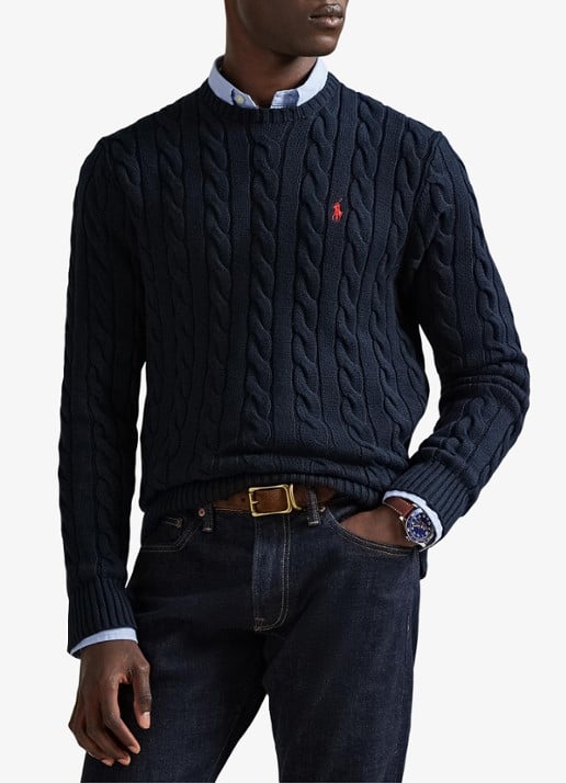 Ralph Lauren Kabelgebreide katoenen trui - detail 3 hunter navy / blauw